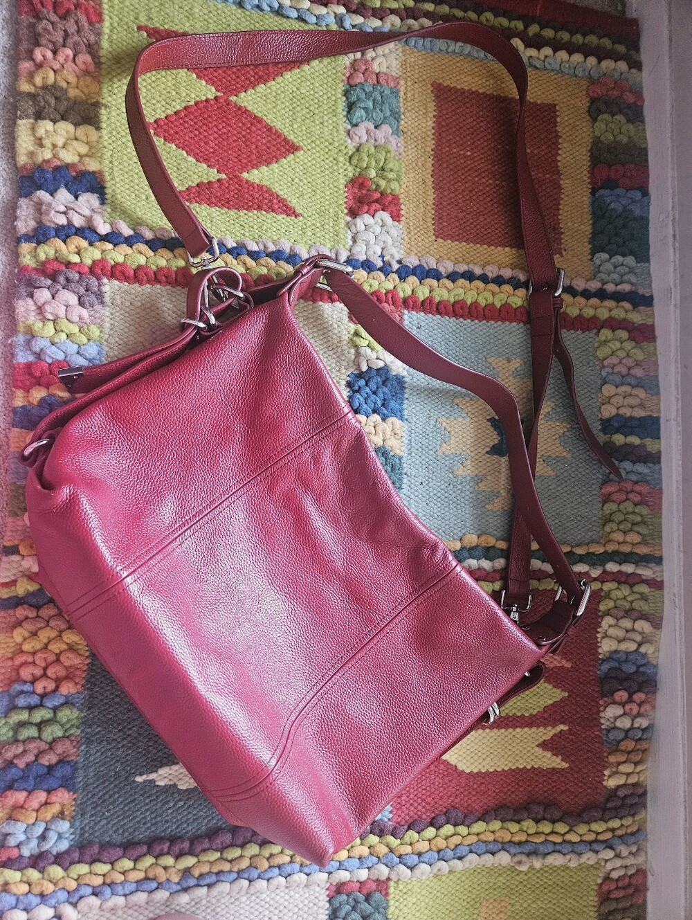 Heshe Red Pebbled Leather Shoulder/Crossbody Bag